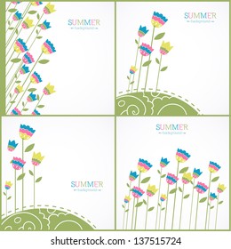 Set of summer backgrounds with bright bellflowers