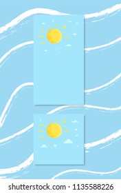 Set of summer backgrounds with sun and clouds shapes for social media networks. Story and post templates. Vector illustration.