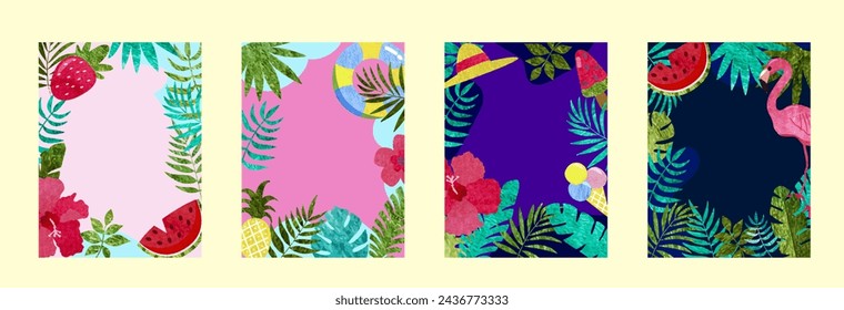 Set of summer backgrounds with tropical palm leaf for social media,banner,cover,poster,stories,card,post. Vector template for your design with copy space for text. Summertime