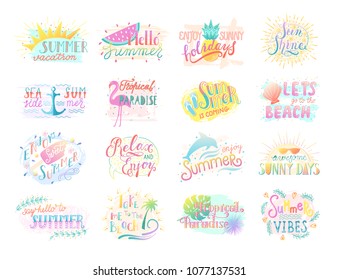 Set of Summer Badge. Lettering Positive Quote Typography Design. Vector illustration