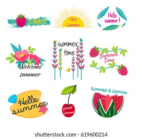 Set of summer badges. Hand drawn vector elements. Invitation objects