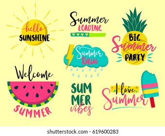Set of summer badges. Hand drawn vector elements. Invitation objects