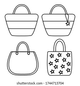 Conjunto de iconos de bolsas de verano aislados en fondo blanco. Ilustración vectorial de bolsas simples para mujeres. Esquema