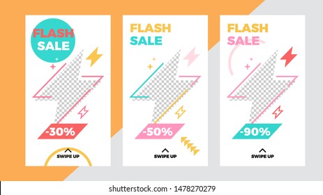 Set of summer banner for social media stories. Bright summer backgrounds with geometric figures and shapes. Story concept. Product catalog, discount voucher, advertising. Vector eps 10
