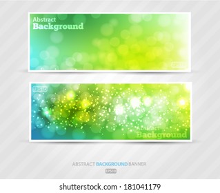 Set summer banners abstract blurred green background with bokeh effect. Spring, nature, overcast. Vector EPS 10 illustration.