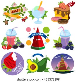 Set summer bar. Clip on your summer vacation. Drinks and sweets.