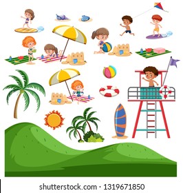 Set of summer beach activity illustration