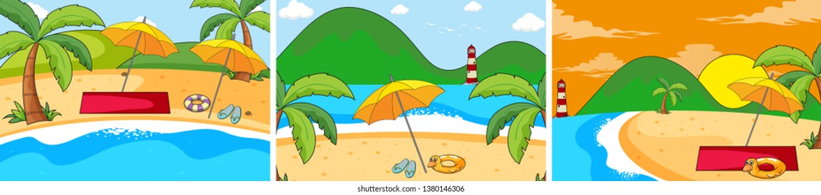 Set of summer beach background illustration