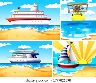 Conjunto de ilustraciones de fondo de playa de verano