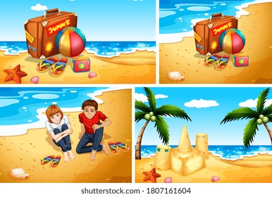 Conjunto de ilustraciones de fondo de playa de verano