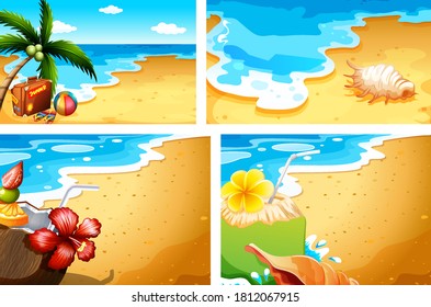 Conjunto de ilustraciones de fondo de playa de verano