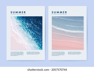 Conjunto de fondo de playa de verano para carteles, pancartas, portadas, folletos y tarjetas de felicitación. Ilustración del vector