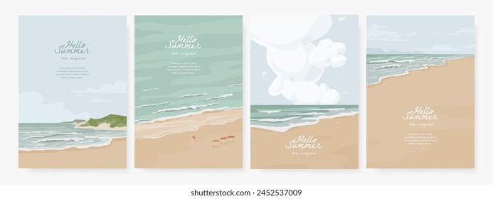 Set of summer beach background for poster, banner, cover, booklets and greeting card. Vector illustration