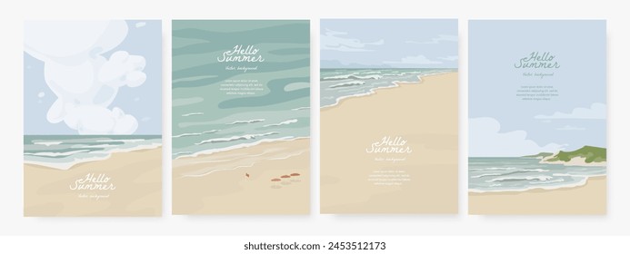 Conjunto de fondo de playa de verano para cartel, Anuncio, cubierta, folletos y tarjeta de felicitación. Ilustración vectorial