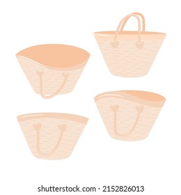 Set Summer Beach Bag, Tote Bag, Shopping Bag Mockup. Vector Illustration Isolated On White Background.