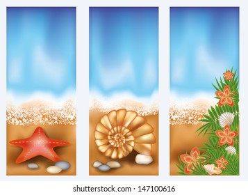 Set summer beach banners, vector illustration