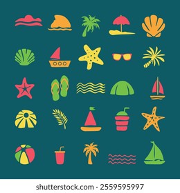 set of summer beach design element