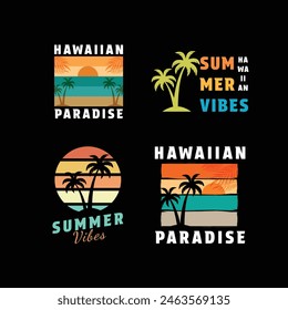 set of summer beach hawaii paradise logo design vintage retro poster