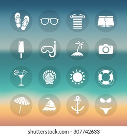 Set of summer beach icons.