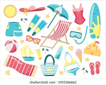 Set of summer beach items. Isolated on a white background