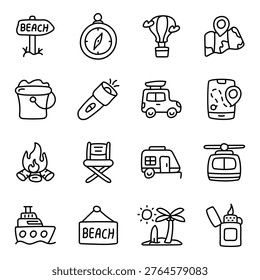 Set of Summer and Beach Linear Icons