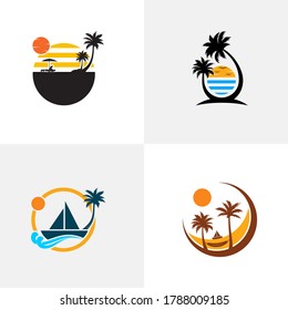 Set of Summer Beach logo design Vector, Beach logo template design concept, Creative icon