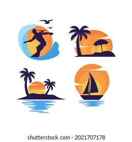 Set of summer beach logo design