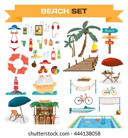 Set of summer beach objects