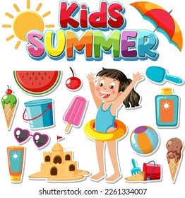 Set of summer beach objects illustration