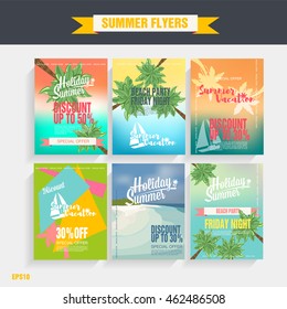Set summer Beach Party Flyers. Vector Illustration poster beach party and summer time