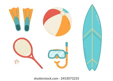 Set of summer beach sport elements. Vector flat isolated illustration