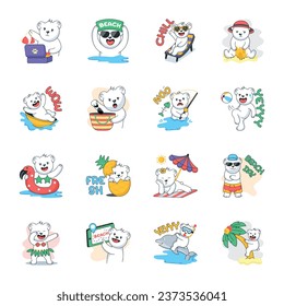 Juego de pegatinas planas de osos de verano 
