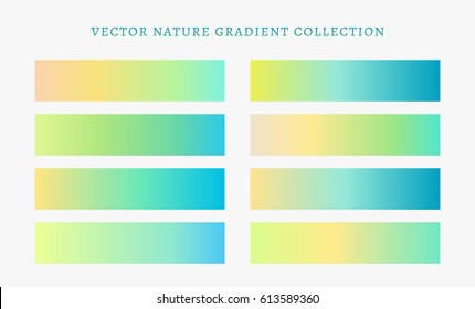 Set of summer blue and green gradients, vector pack of soft colored backgrounds