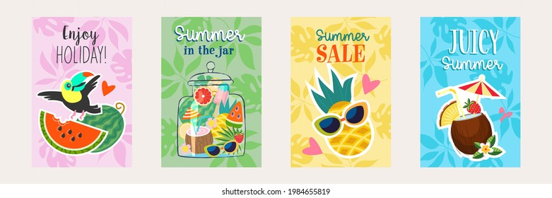 A set of summer bright, colorful, vector posters.