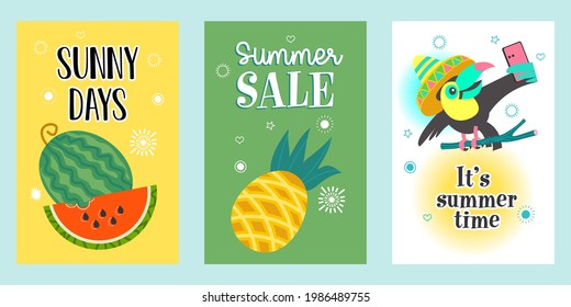A set of summer bright, colorful, vector posters.