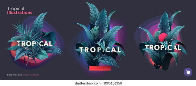 Set of Summer Bright tropical design elements. Print on T-shirts, sweatshirts, cases for mobile phones, souvenirs. Vector illustration