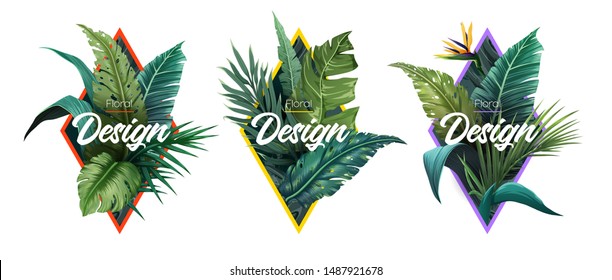 Set Of Summer Bright Tropical Design Elements. Print On T-shirts, Sweatshirts, Cases For Mobile Phones, Souvenirs. Vector Illustration