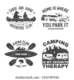 Set of Summer camp, canoe and kayak club badge. Vector