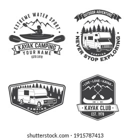 Set of Summer camp, canoe and kayak club badge. Vector