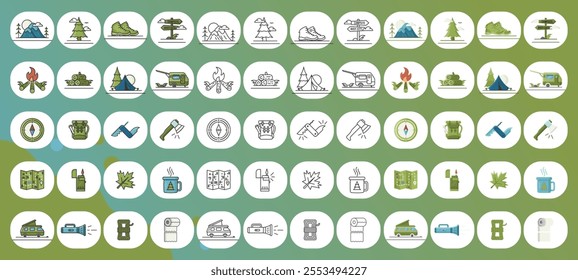 set of summer camp icon illustration logo vector design, various bundle camping logo icon symbol template element background