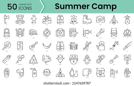 Set of summer camp icons. Line art style icons bundle. vector illustration
