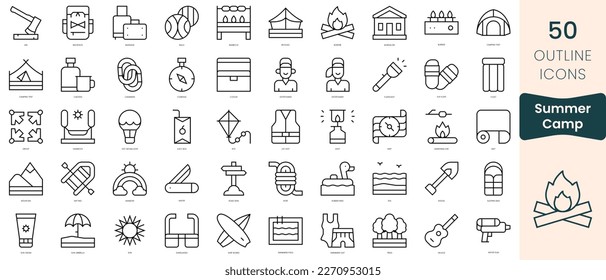Set of summer camp icons. Thin linear style icons Pack. Vector Illustration