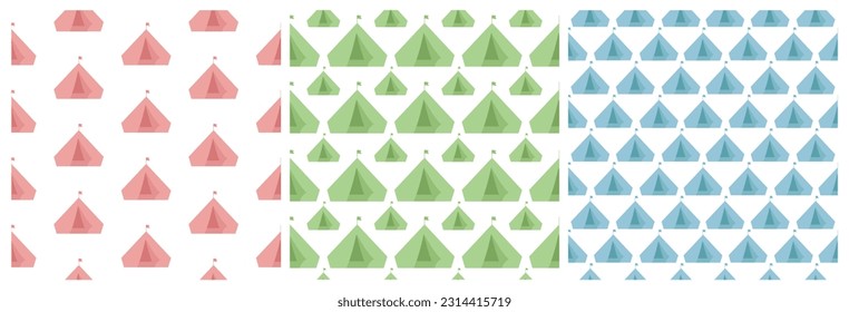 Set of Summer Camp Seamless Pattern Design of Camping and Traveling in Template Hand Drawn Cartoon Flat Illustration