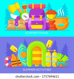 Set of summer camping illustration. Vector illustration