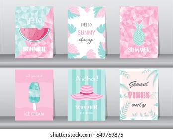 Set of summer card on pattern design,poster,template,greeting,cards,fruits,polygon,Vector illustrations 