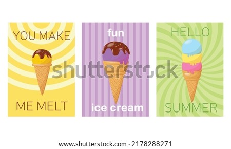 Set of summer card on pattern design, poster, template, greeting,cards, ice cream, polygon, Vector illustrations