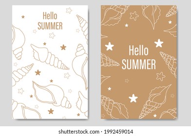Setzen Sie Sommerkarten für Drucke, Flyer, Banner, Einladungen, Sonderangebot. Handgezeichnete angesagte Illustration in minimalistischer, handgezeichneter Form. Vektorgrafik.
