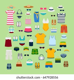 Set of summer clothes and accessories vector illustration fashion set of sea beach marine clothing garments design