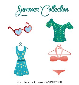 a set of summer clothes on a white background