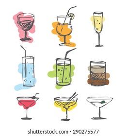 set of summer Cocktails  hand drawn. vector white background 